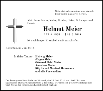 Traueranzeige von Helmut Meier von Pegnitz-Zeitung